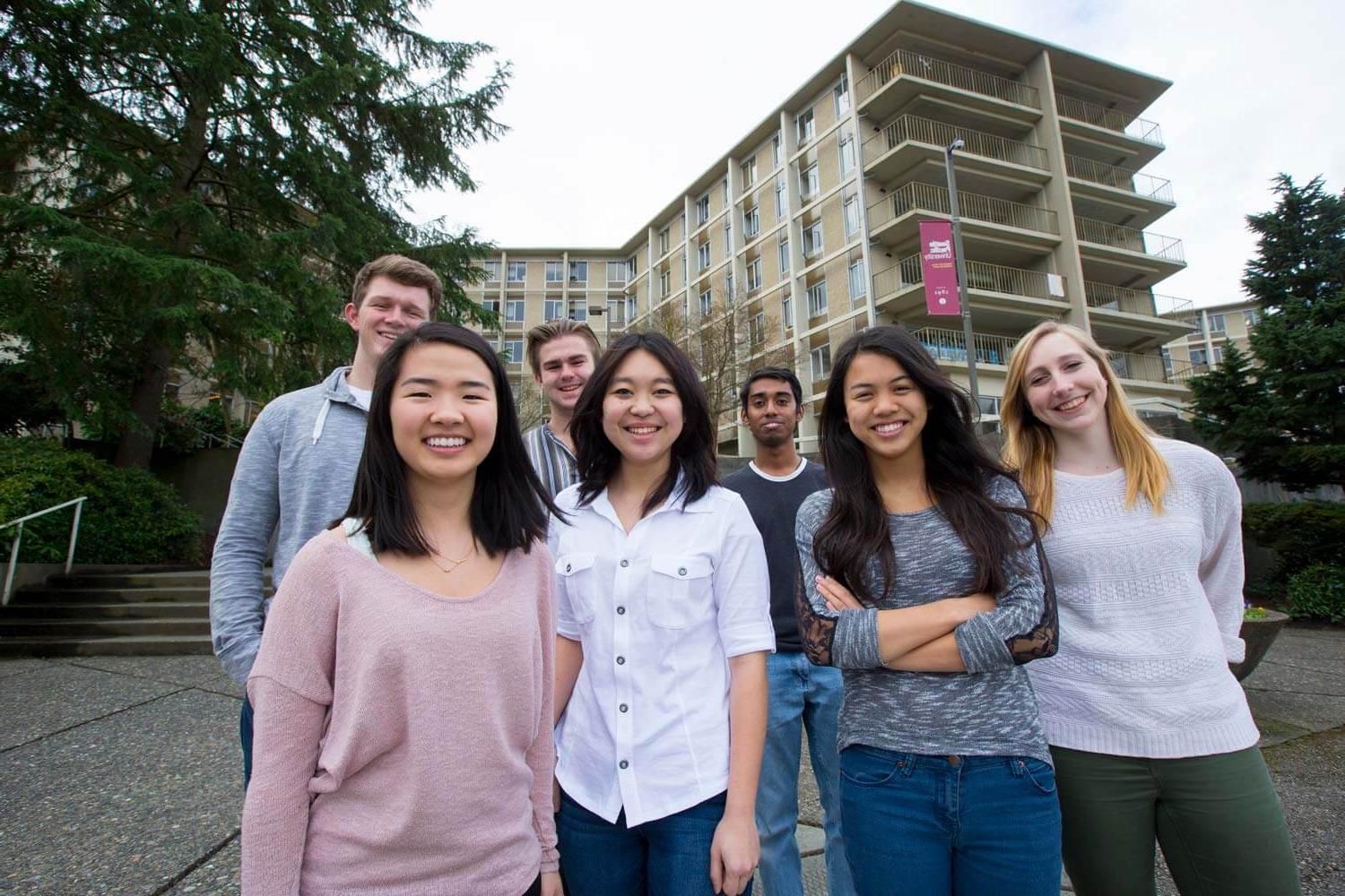 Students standing in front of Ashton Hall